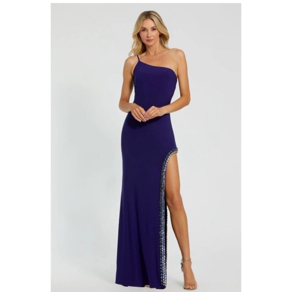 MAC DUGGAL Dress Size XS Evening Gown NEW Blue One Shoulder Gown Slit
